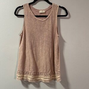 Altar’d State Sleeveless Pink and Beige Top with Lace Trim Small 6038